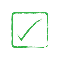 Green Check Mark Brush Stroke On White Background.