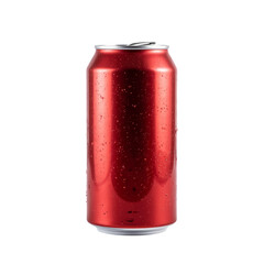 Close up of a red soda can with water droplets isolated on transparent background