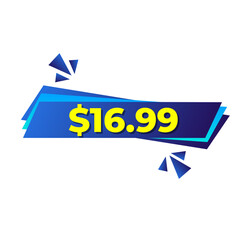 $16.99 only png, blue colour, sale badge, price tag, promo sticker