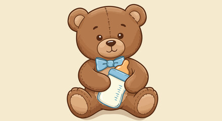 Fototapeta premium Cute Teddy Bear Holding a Baby Bottle
