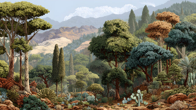 Visual Journey through Climatic Zones: Tropical, Temperate, and Arid Landscapes in Harmony