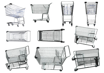 Photorealistic shopping cart, isolated vector files created with 3D modeling from 10 directions including top, bottom, left and right.