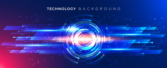 Dark Blue Technology Background with Futuristic HUD Interface Abstract Vector Design with Glowing Circles and Light Lines, perfect for website banner, cover, presentation