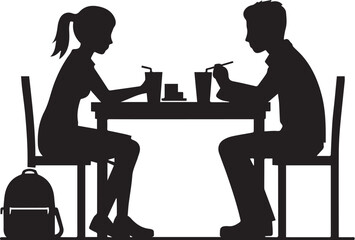 People sitting at the table flat silhouette vector