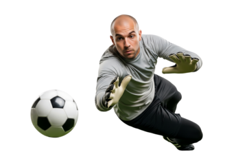 Goalkeeper Diving to Save Soccer Ball on Transparent Background