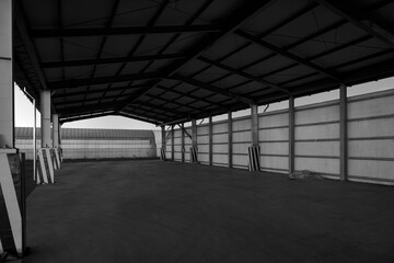 Empty Industrial Warehouse in Black and White