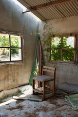 Abandoned Room with Chair and Overgrown Plants