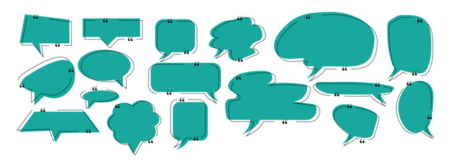 Speech Bubble Icons with Comic Style and Text Box Elements in Teal Vector Illustration Set