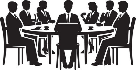 People sitting at the table flat silhouette vector