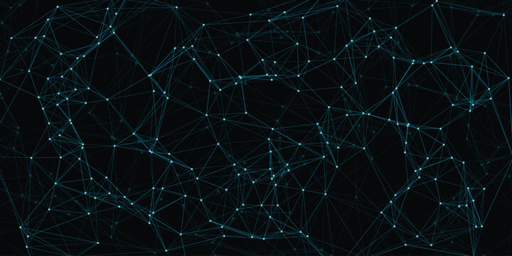 Abstract networked connections illustration featuring blue nodes and connecting lines on a black background representing digital connectivity