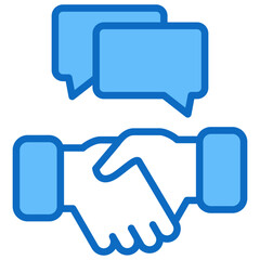 Fototapeta premium Partnership Deal Blue Fill Outline Icon Vector Design - Two hands shaking in front of speech bubbles, representing agreement and mutual communication
