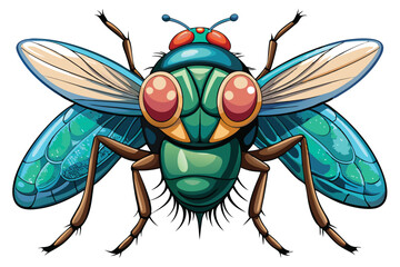 Detailed Illustration of a Fly with Large Eyes and Intricate Wing Patterns