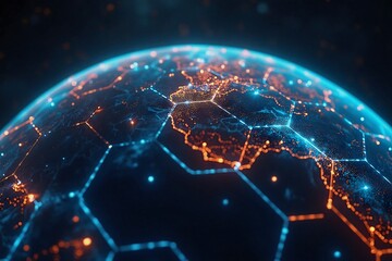 Obraz premium Experience the interconnectedness of global data streams with this stunning digital representation of Earth's vibrant network, showcasing innovation and connectivity.