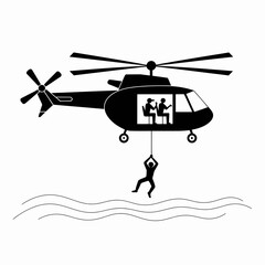 Helicopter Rescue Icon Silhouette Airlift Operation Vector Illustration