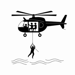 Helicopter Rescue Icon Silhouette Airlift Operation Vector Illustration