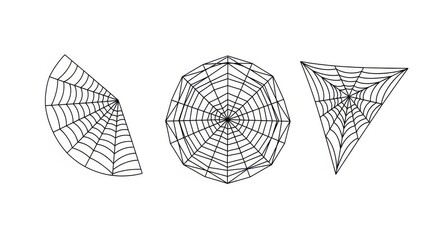 Three abstract geometric spiderweb designs isolated on a white background