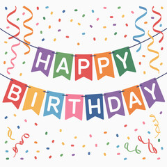 Happy Birthday Banner Illustration Colorful Party Garland Vector Design