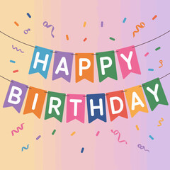 Happy Birthday Banner Illustration Colorful Party Garland Vector Design