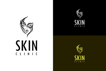 illustration of woman face made with swirling lines and closed eyes, vector logo for skin clinic, dermatologist, skin care, healthy skin, beauty clinic, facial clinic, skin specialist, and more