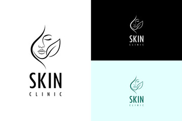 woman's face and her cheek forming with leaf vector illustration, logo for skin specialist, facial clinic, healthy skin, dermatologist, skin clinic, cosmetics, beauty clinic, skin wellness, and more