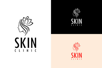 woman face with her hair into a lotus illustration, icon, vector logo for cosmetics brand, skin care, beauty clinic, skin care, facial clinic, skin specialist, dermatology, skin clinic, and more