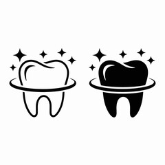 Tooth Icon Set Clean Sparkling Dental Care Vector in Outline and Solid