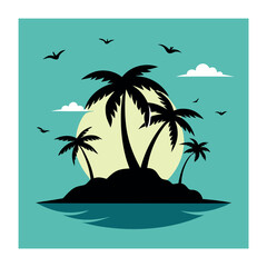 Fototapeta premium Palm Tree Silhouette Vector Set for Tropical and Summer Design