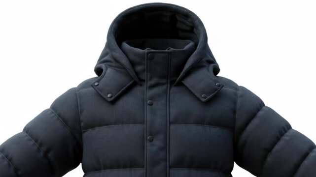 Dark navy blue quilted puffer jacket with a hood