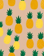 Imperfect Pineapple Seamless Pattern with Organic Texture and Wabi-Sabi Style