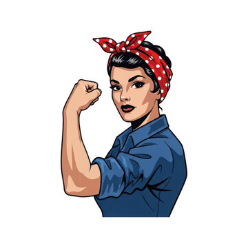 Illustration of a strong woman flexing her bicep symbolizing female empowerment and strength isolated on transparent background