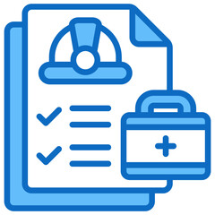 Safety Record Blue Fill Outline Icon Vector Design - Safety checklist with helmet and medical kit, representing employee safety records and compliance tracking