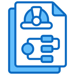 Safety Workflow Blue Fill Outline Icon Vector Design - Safety document with a workflow chart, symbolizing organized safety procedures or job flow
