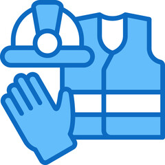 Obraz premium PPE Kit Blue Fill Outline Icon Vector Design - Glove, helmet, and vest together, representing a complete set of required personal protective equipment