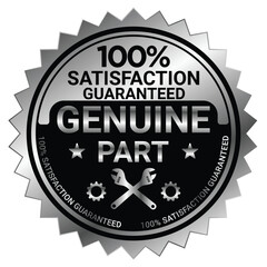 Genuine parts with silver circular frame label Vector Template Illustration