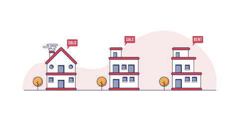 Set of Real estate business concept with houses, Set of urban and suburban houses Vector illustration