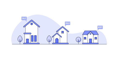 Set of Real estate business concept with houses, Set of urban and suburban houses Vector illustration