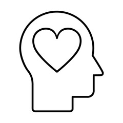 Heart inside head line icon. Empathy concept. Feeling love. Positive emotion. Kindness and healing idea. Passion and sympathy. Mental wellbeing and positive psychology. Vector illustration.