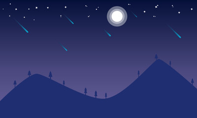 mountain or Hill landscapes in a flat style. Natural wallpapers. Sunrise, misty terrain with slopes, Clear sky vector illustration