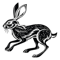 Striking Black and White Hare Illustration Capturing Movement and Grace Depicting Animal Wildlife