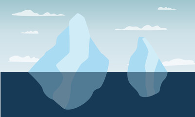 Winter Mountain Landscape Background, Ice Mountain Flat Vector Illustration