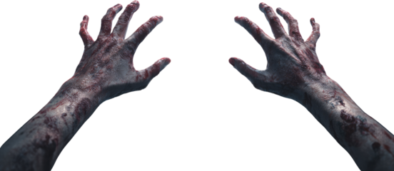 Scary bloody zombie hands reaching out in horror, terrifying monster