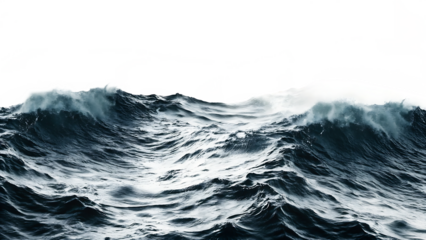 Crashing ocean wave with magenta digital glitch isolated on a transparent background