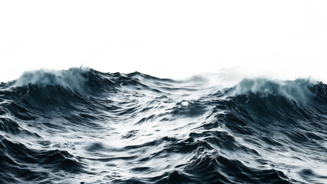 Crashing ocean wave with magenta digital glitch isolated on a transparent background