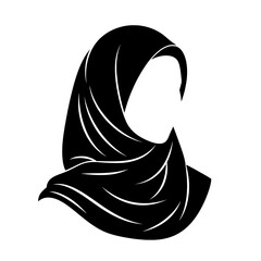 woman wearing a hijab vector icon, A black silhouette of a woman wearing a hijab with white lines on it