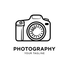A minimalist camera outline logo design for photography business branding