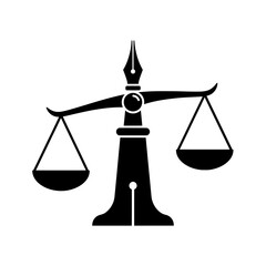 scales of justice vector, A black scale of justice with a pen nib representing law and legal writing