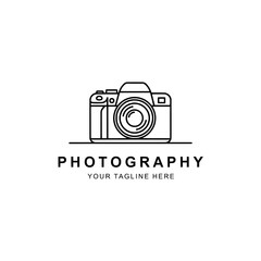 digital camera icon, A minimalist line art illustration of a camera with photography text below