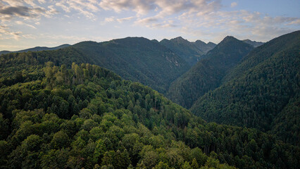 Naklejka premium Aerial Panoramic View of the Transfagarasan Highway, Mountain Road, Carpathians, Romania.