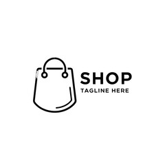 A simple shop logo vector icon with black shopping bag and black shop text design