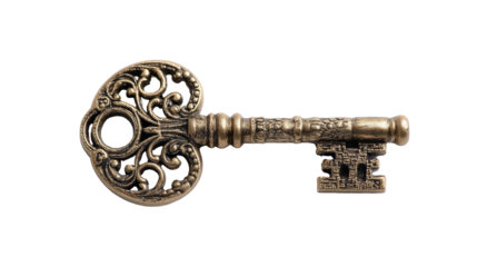 Vintage ornate key with intricate design isolated transparency isolated, transparent background